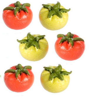 Dollhouse Miniature Green & Red Tomatoes, 6Pc